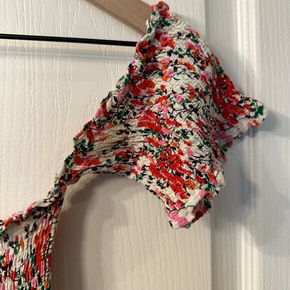 Lulus | XL View From The Meadow Cream Floral Print Off Shoulder Dress Smocked - Picture 7 of 11